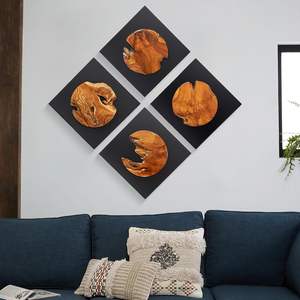 Decoración de pared de madera de teca rústica 17 'x17 Farmhouse Live Edge decoración de arte de pared para el hogar sala de estar dormitorio Oficina hecho a mano - Product Image 6