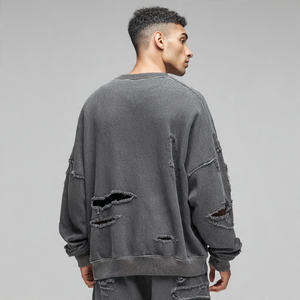 Ensemble de survêtement en molleton surdimensionné à lavage acide brodé, jogging ample, lavage vintage, survêtement pour homme, sweat-shirts à épaules tombantes pour l'hiver - Product Image 5