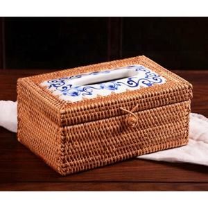 Antique Hand-woven Rattan Tissue Boxes with Ceramic <b>Plate</b> Unique Rectangle Rattan Tissue Box Cover Wholesale From Vietnam - Product Image 3
