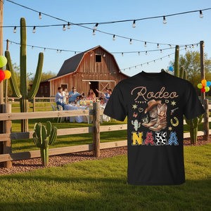 เสื้อยืดโปรโมชั่นสำหรับครอบครัวลายคาวบอยโรดีโอ นานา เวสเทิร์น สำหรับวันเกิด - Product Image 3