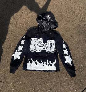 Ropa de calle personalizada, parche bordado desgastado, chándal digital con capucha y pantalones de chándal, conjunto de lavado ácido, sol, sudadera para hombre - Product Image 6