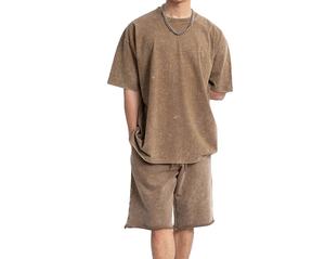 Ensembles de t-shirts et shorts délavés à l'acide 2 pièces de haute qualité 100% coton surdimensionné pour hommes - Product Image 3