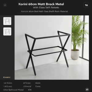 Koricini Cavalletto in Metallo Nero Opaco da 60 cm con Ripiano in Vetro e Materiale in Resina - Product Image 3