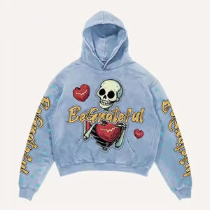 Sudadera con capucha de gran tamaño lavada con ácido de peso pesado Vintage de algodón 100% personalizada para hombre, ropa de calle para invierno, teñido liso - Product Image 5