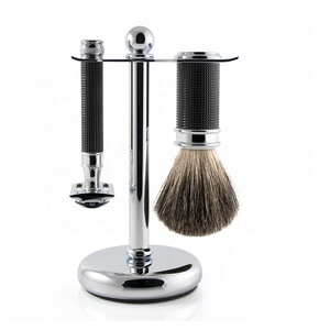 Metal Eco-Friendly Cut Throat Razor with Badger Brush and Bamboo Shaving Stand Shave Edge SE-1612 - Product Image 1