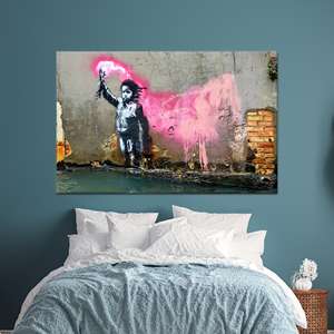 Impression sur toile de graffitis de Banksy Migrant Child : décoration murale moderne, toile enveloppée 1P - Product Image 1