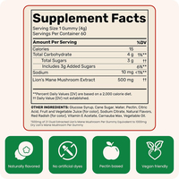 Gummies aux champignons Lion's Mane pour la santé du cerveau, la concentration, la mémoire et le soutien immunitaire, complément alimentaire HealthGlow