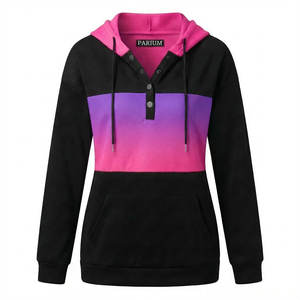 Sweat-shirts à capuche personnalisés pour femmes OEM, col Henley, sweat-shirts à capuche à boutons, manches longues, décontractés, coupe ample, sweat-shirts à capuche - Product Image 4