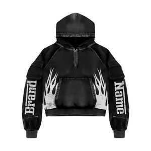 Sweats à capuche délavés à l'acide de style vintage avec impression personnalisée Sweats à capuche zippés légers et surdimensionnés Streetwear pour hommes - Product Image 6