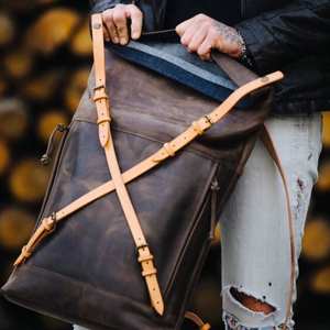 Leather <b>Backpack</b> Computer Roll Top Men Christmas Gift Rolltop LRTB-0084 - Product Image 6