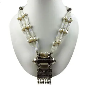 Collier de perles rondes en argent plaqué, fait main, d'eau douce, pour femme, bijou tendance - Product Image 1