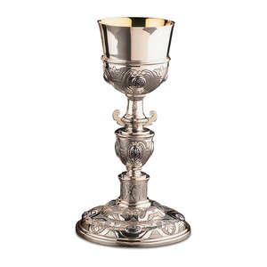 Cáliz de latón plateado estilo clásico con cruz esmaltada azul elegante copa de comunión para Misa de altar de iglesia y uso de ceremonia religiosa - Product Image 3
