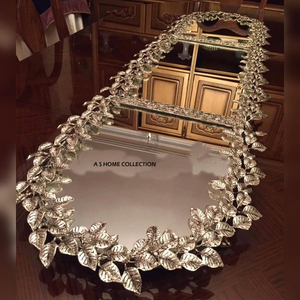 Nouvellement à la mode Table Top Plateau De Service À La Main En Gros Fantaisie Classique Haute Vente En Aluminium Métal Feuille Or Bordure - Product Image 1