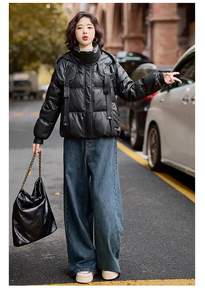 Veste en cuir matelassée en duvet de canard pour femme, mode décontractée élégante, manteau d'hiver, plumes de canard blanches, cuir PU, nouveau style 2025 - Product Image 2