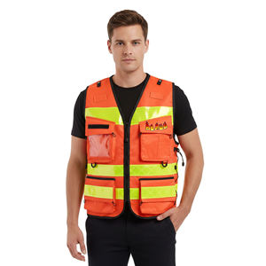Chaleco de Seguridad Reflectante de Alta Visibilidad Naranja Fluorescente con Logotipo Personalizable, Certificado ANSI Clase 2 EN ISO 20471, Impermeable, con LED Intermitente - Product Image 1
