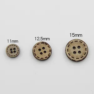 Grosir 10mm ~ 38mm bulat sederhana garis bertitik tradisional Logo kustom 4 lubang coklat alam tombol kelapa untuk garmen