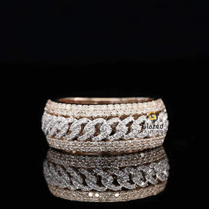 Nueva Moissanite redondo brillante totalmente helado cadena de eslabones cubanos Hip Hop anillo VVs D diamantes incoloros 10K oro amarillo para hombres - Product Image 4