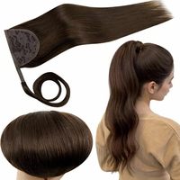 Queue de cheval en cheveux humains vierges chinois, extension lisse de 20 pouces, double épaisseur, pointes épaisses, fixation magique, qualité salon, vente en gros HD