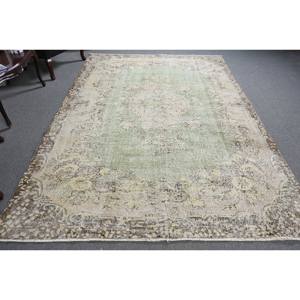 Vintage 6ft 7in X 9ft 8in tapis turc vert Beige Patchwork laine tissage plat pour salon classique décor 4m largeur Latex - Product Image 1