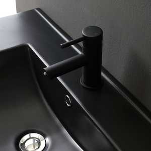 90cm Wall-Hung <b>Bathroom</b> Cabinet with Wood-Effect Drawer and <b>Black</b> Shanghai Sink Elegant <b>Set</b> - Product Image 4