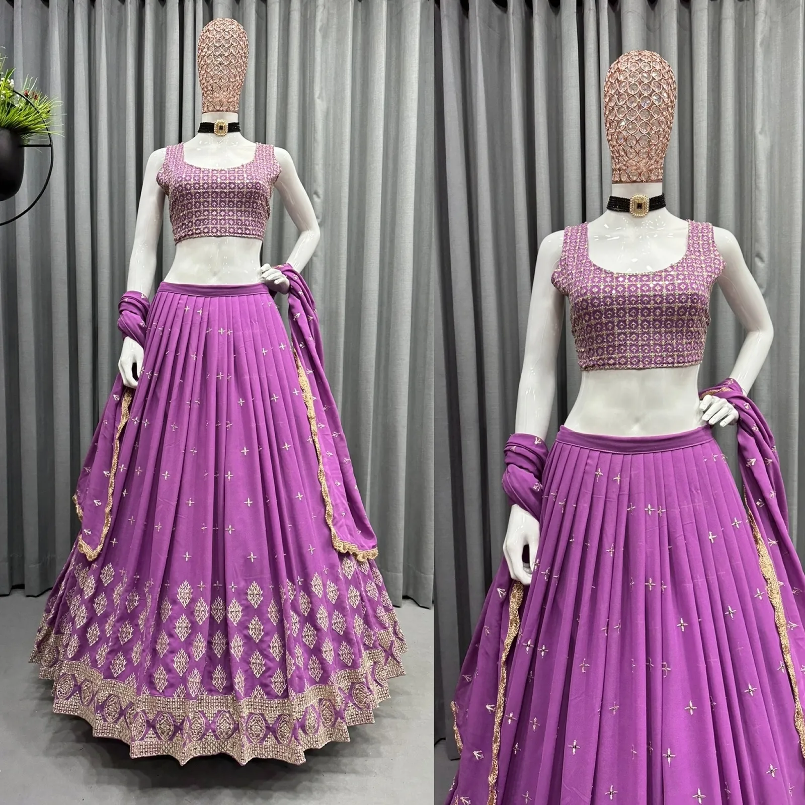 सबसे अच्छा गुणवत्ता भारत में जातीय कपड़े निर्माता भारतीय LEHENGHA कपड़े Gorgette भीतरी Crep काम कढ़ाई