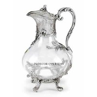 Pichet à thé et à bière en verre transparent à texture martelée avec couvercle supérieur et poignée de concepteur de feuilles plaquées or