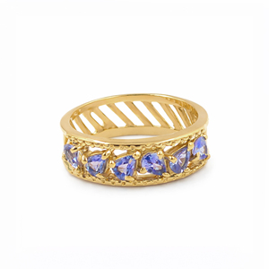 Bague de luxe en argent sterling 925 avec tanzanite et cinq pierres en forme de poire serties à griffes, certifiée par un tiers, style droit, bijou de créateur - Product Image 4