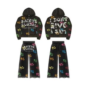 OEM Ensemble deux pièces vintage délavé, survêtement imprimé de logo personnalisé, survêtement unisexe, pantalon de survêtement respirant, vente en gros, ensemble - Product Image 4