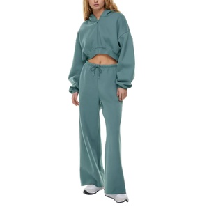 Conjuntos de Chándal de Mujer Tallas Grandes de Alta Calidad, Personalizados, de Forro Polar Grueso, Lisos, de Pierna Ancha Recta, Estampados, 100% Algodón - Product Image 1