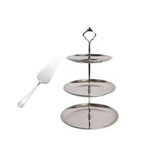 Soporte para pasteles de acero inoxidable de 3 niveles de diseño extranjero con platillo para bodas y decoraciones para eventos - Product Image 1
