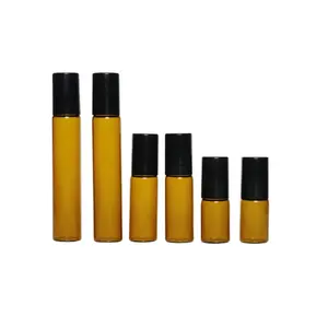 Mpty-Botellas enrollables de vidrio ámbar, viales de perfume con tapa negra plateada y tapa dorada para aceite esencial, 3ml 5ml 10ml