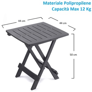 Tavolo da giardino pieghevole 44x44x50cm antracite piccolo tavolo quadrato in plastica da esterno/da interno - Product Image 2