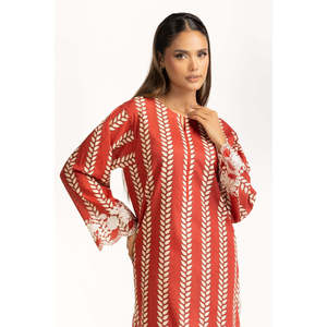 Conjunto de 2 Piezas para Mujer, Estilo Bohemio, Color Rojo Metálico, Estampado Cambric, Shorts por Encima de la Rodilla, Disponible en Tallas XS a 2XL, para Primavera/Verano - Product Image 1