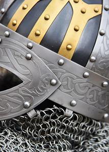 Casco de gafas vikingas ajustable, forro de cuero Aventail, cuchillos de borde de entrada de acero inoxidable, estilo comerciante de batalla - Product Image 4