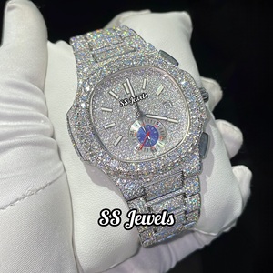 Custom VVS Moissanite Diamond <b>Chronograph</b> Bustdown Unisex Stainless Steel Glass Watch Fully Icedout Handmade Hip Hop Mechanical - Product Image 5