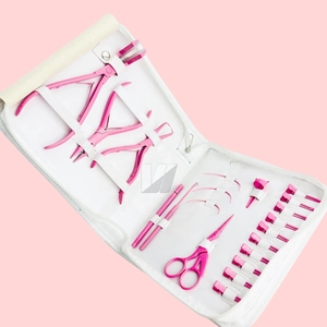 Pince d'extension de cheveux en acier inoxydable avec ruban adhésif Kit d'outils de suppression de perles 10 ensembles avec boîtier en plastique blanc Produit de soins personnels de beauté - Product Image 1