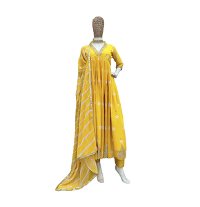 Nuevo diseñador indio étnico desgaste Faux Georgette vestido de novia impresión Digital trabajo precioso vestido de fiesta Dupatta Natural - Product Image 1