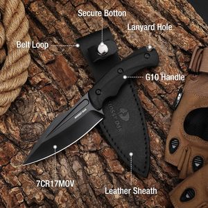 Couteau à lame fixe pleine soie de 8.5 pouces avec manche en micarta pour la chasse, la survie en plein air, le camping et la randonnée, gaine noire G10 - Product Image 2