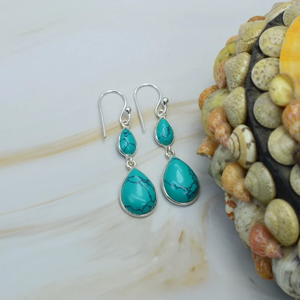 Pendientes colgantes de plata de ley 925 azul turquesa, gancho de piedras preciosas hecho a mano, joyería, 1 par, regalo de Navidad para ella, venta al por mayor - Product Image 2