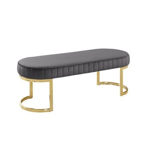 Muebles de Salón Personalizados, Puf Rectangular Moderno, Banco Otomano de Tela de Terciopelo con Patas de Metal, Color Negro - Product Image 2