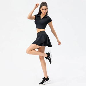 Tennis Wear Pleated Skirt High Waisted Skater Skort Sport Clothes Running Ball Pockets Women Exercise <b>Dress</b> Breathable Quick - Product Image 2