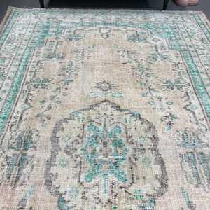 Alfombra Vintage, Alfombra Turca Grande de 5.7x9 pies, Alfombra de Lana con Estampado Animal Azul y Blanco - Product Image 4