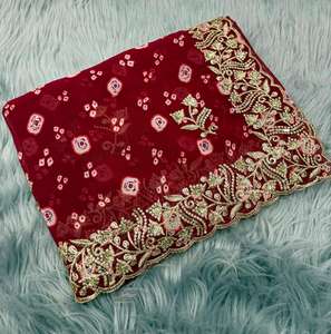 Sari de Mujer en Tela Georgette Pura con Diseño Bandhani, Pallu y Bordado - Product Image 3