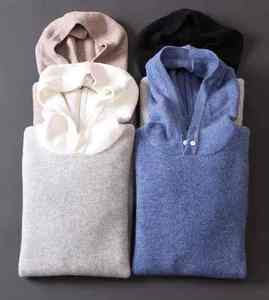 Pull à capuche pour hommes en cachemire de couleur assortie personnalisé du fabricant 2025 avec bouton - Product Image 5