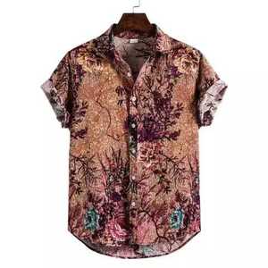 Chemises à sublimation intégrale pour hommes, imprimées de motifs floraux, idéales pour l'été/la plage, t-shirts boutonnés, coupe confortable. - Product Image 5