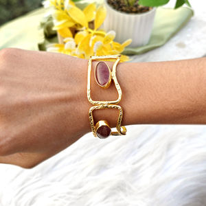 Brazalete de Lujo Chapado en Oro de 18k con Cuarzo Cerezo Natural y Jade Naranja Ajustable, Joyería al por Mayor para Mujer, Accesorios de Moda - Product Image 4