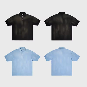 Camiseta Polo Corta de Alta Calidad, 100% Algodón, Negra y Azul, Corte Cuadrado, Cuello Tipo Polo y Logotipo Personalizado para Hombre - Product Image 1