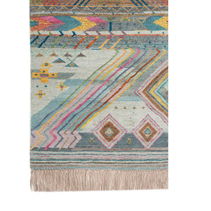 Tapis en laine et soie de bambou noué à la main à motif géométrique bleu Freedom Manchaha pour la décoration de la maison et du salon - Les-8341 - Product Image 4