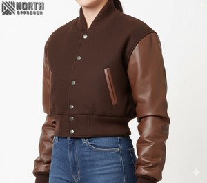 Chaqueta universitaria de Material transpirable para mujer, precio superventas, nuevo estilo, chaqueta con letras de Color sólido para mujer, servicio personalizado OEM - Product Image 4