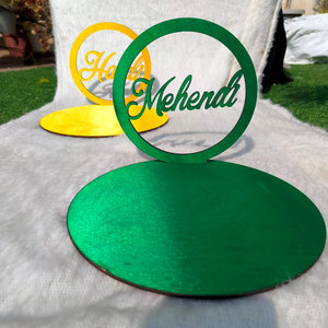 Plato Decorativo de MDF para Ceremonia Haldi Mehndi, Plato Thali para Bodas, Plato Tel Ban Mayun Pithi con Recortes de Letras, Boda India - Product Image 1